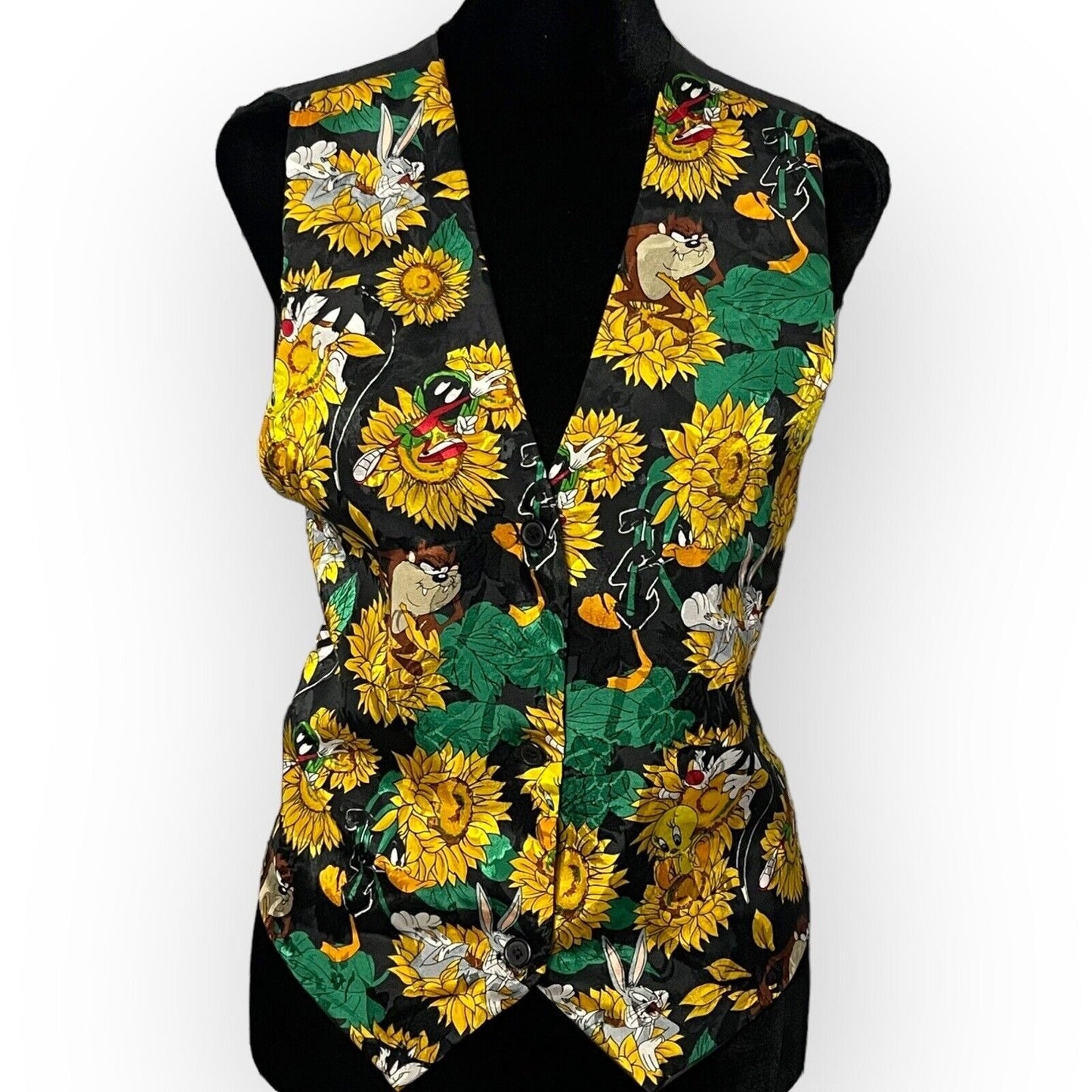 Vintage Looney Tunes Womens Multicolored Vest Warner Brothers Sunflower Satin OS