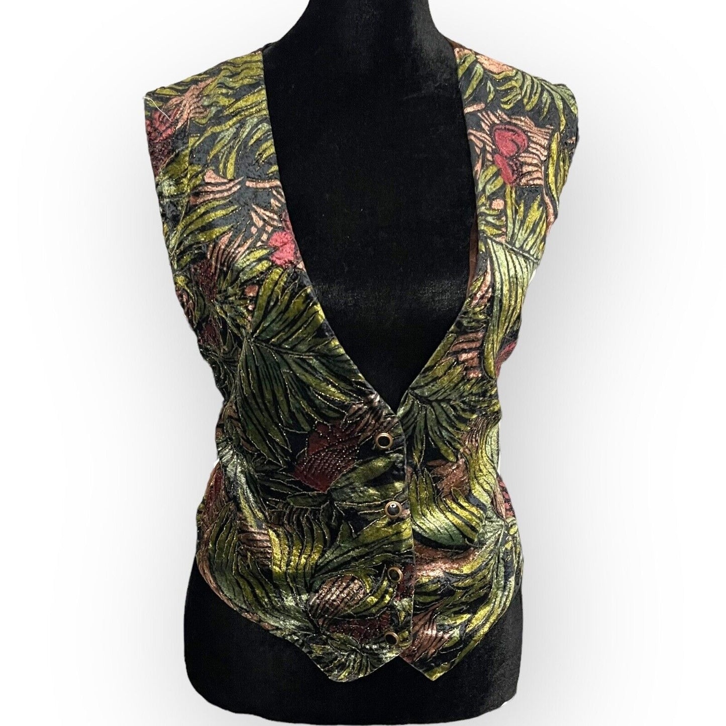 Vintage Flame Women's Multicolored Vest Size Medium Velvet Button Front Floral