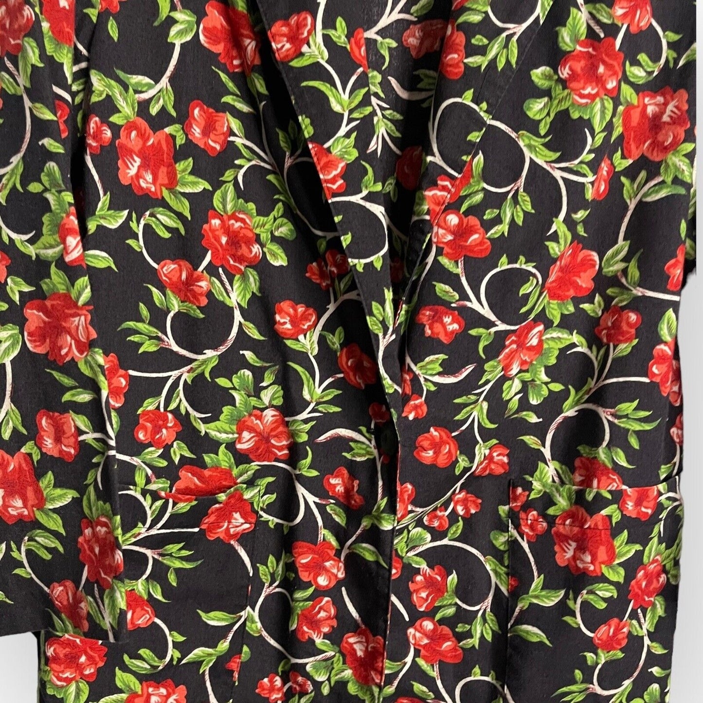 Grand Nouveau Womens Black Red Blazer Jacket Size Large Floral Pockets Button