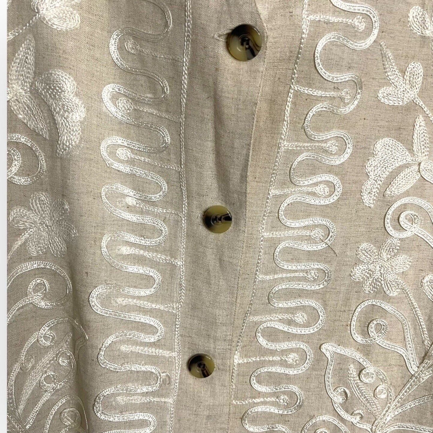 Vintage Carol Horn Workshop Womens Beige Vest Size Large Embroidered Linen Blend