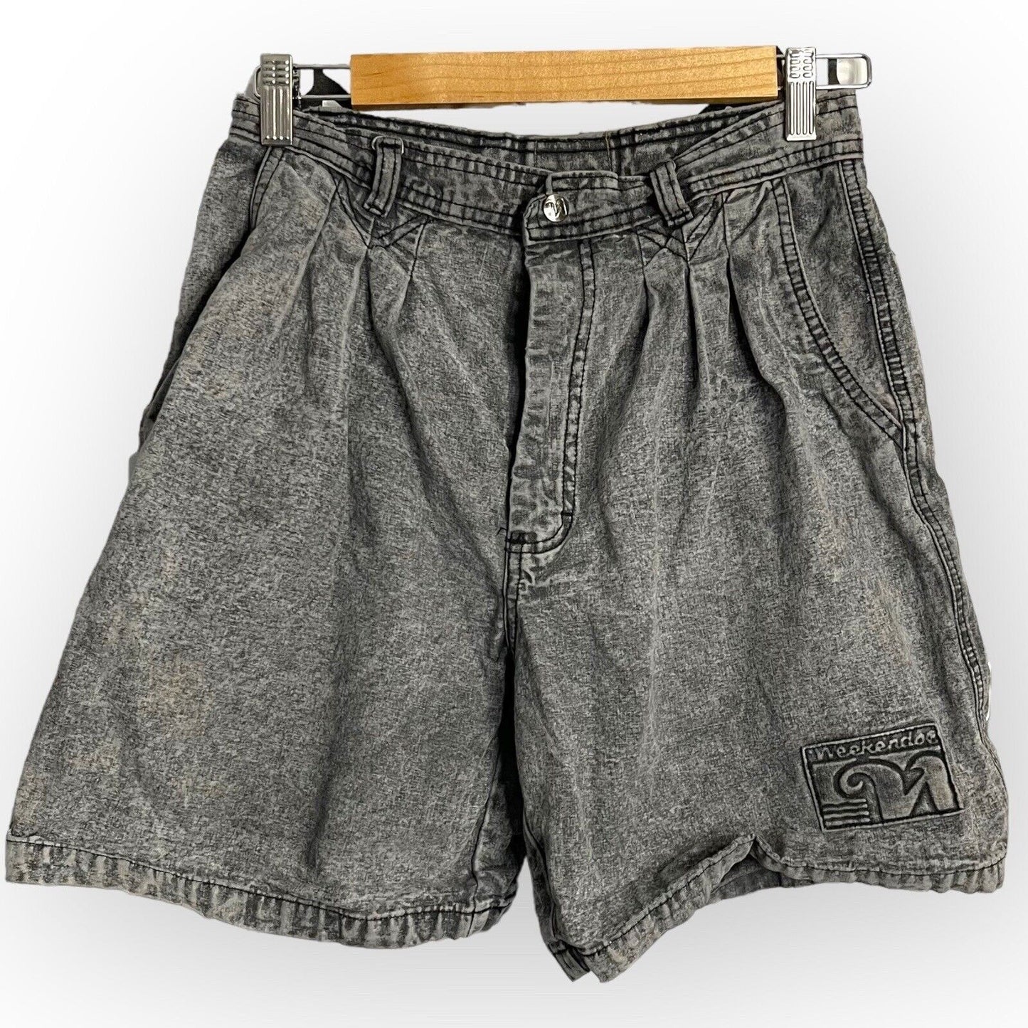 Vintage Weekends Men's Gray Jean Shorts Size 29 Acid Wash High Waisted Pockets