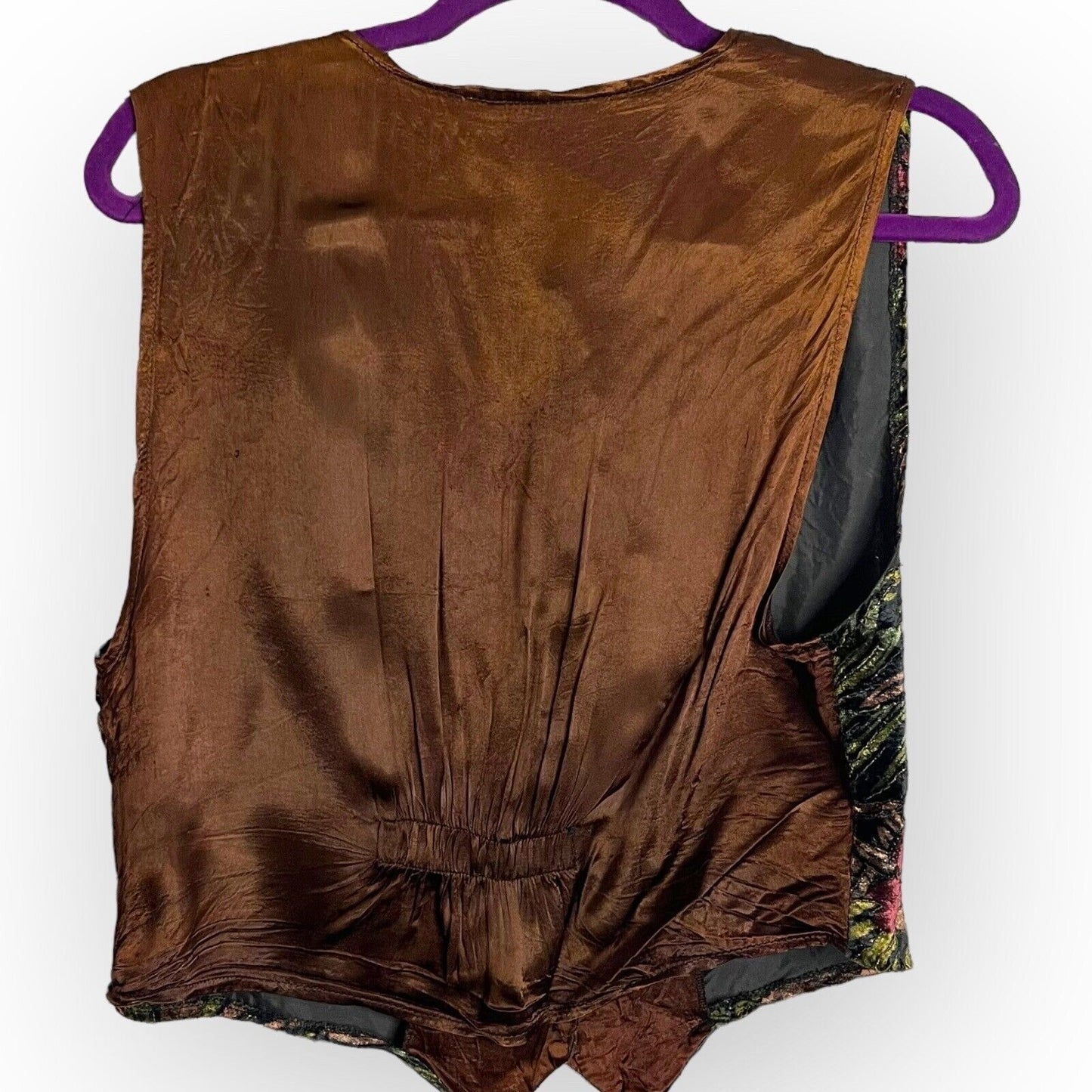 Vintage Flame Women's Multicolored Vest Size Medium Velvet Button Front Floral