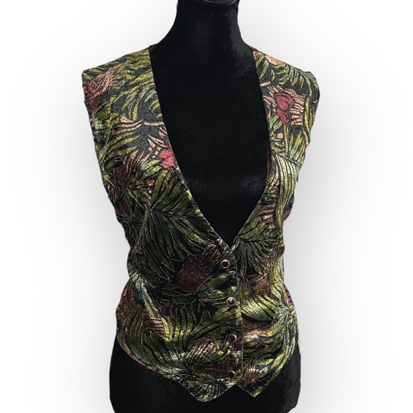 Vintage Flame Women's Multicolored Vest Size Medium Velvet Button Front Floral