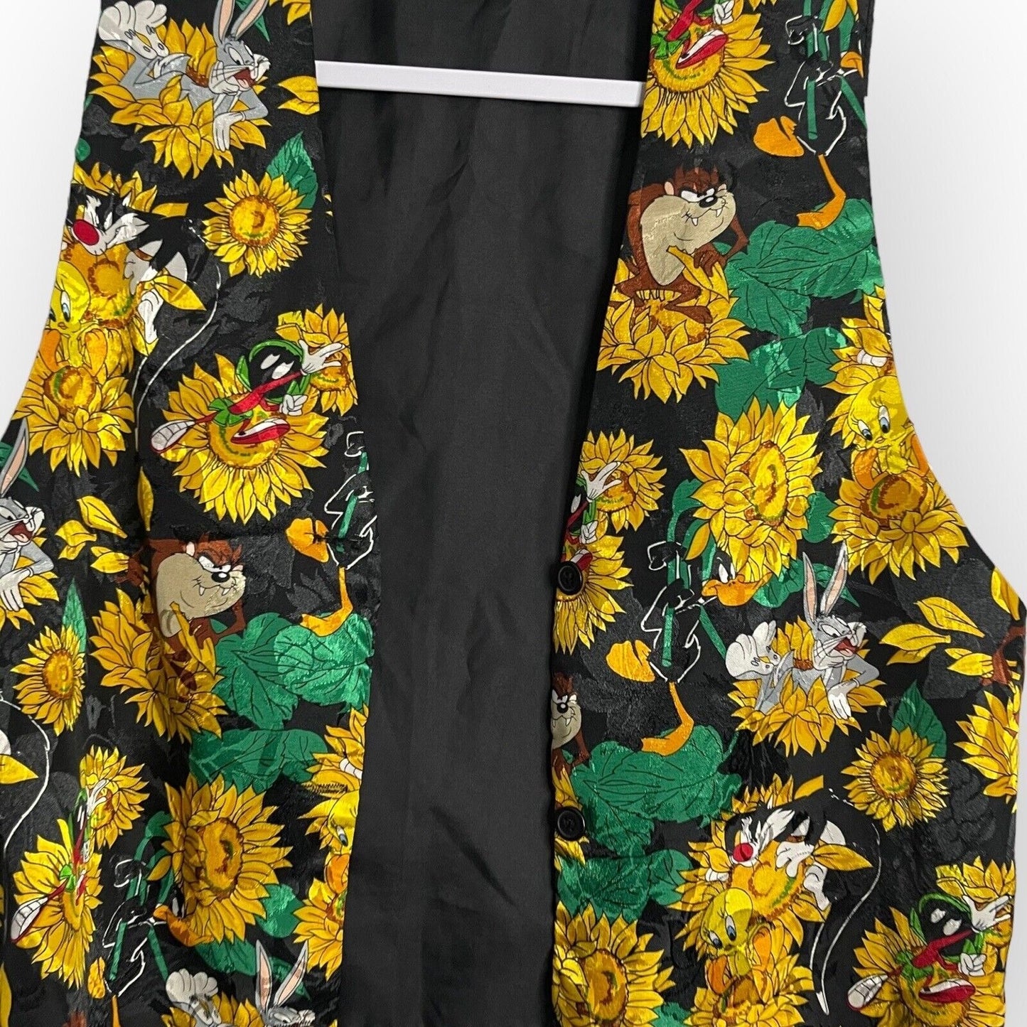 Vintage Looney Tunes Womens Multicolored Vest Warner Brothers Sunflower Satin OS