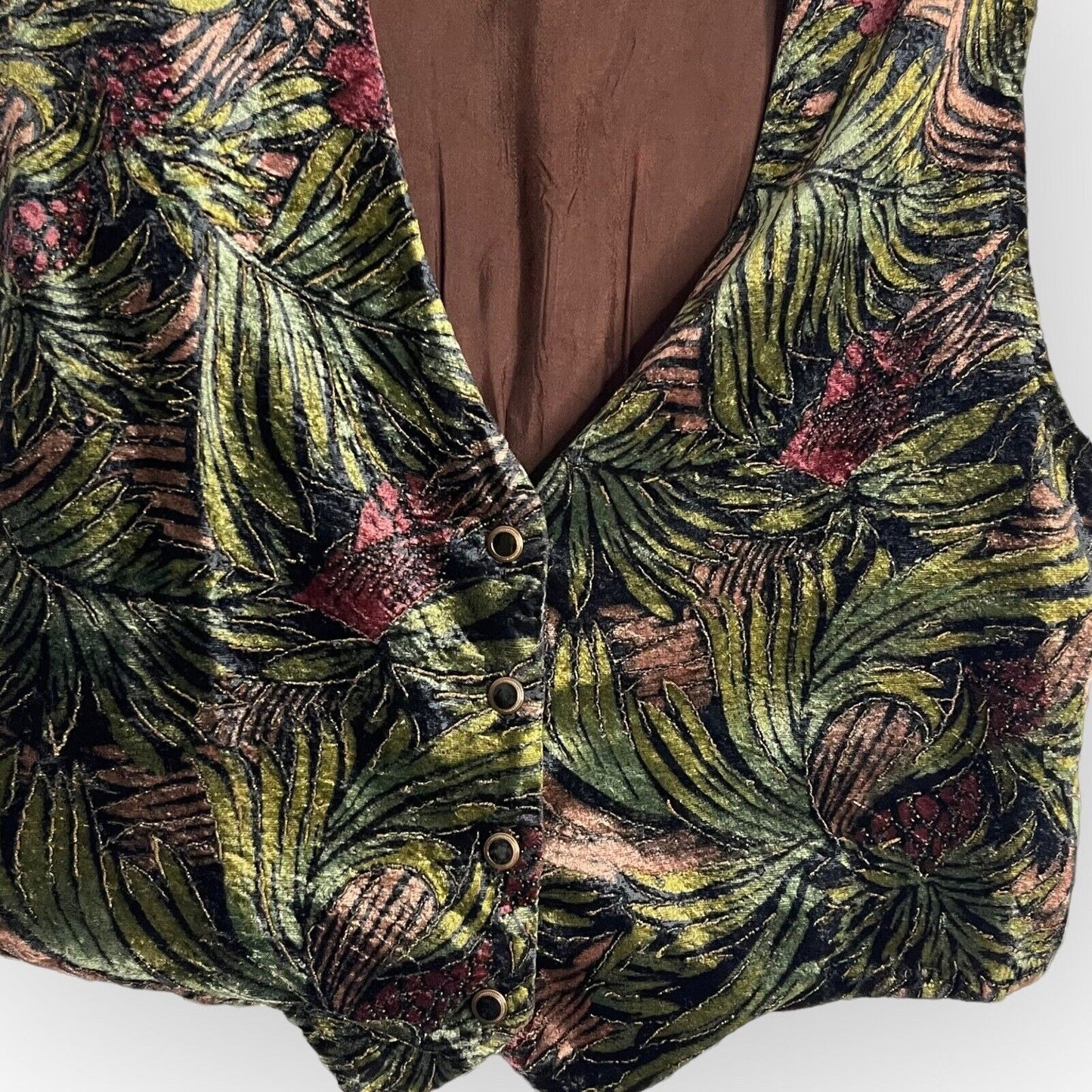 Vintage Flame Women's Multicolored Vest Size Medium Velvet Button Front Floral