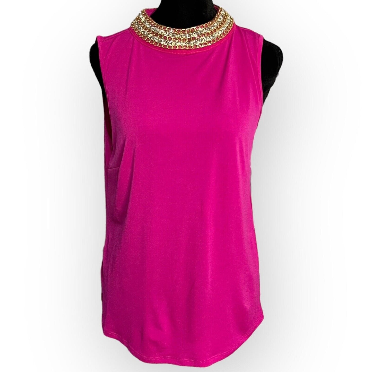 Moa Moa Women's Pink Sleeveless Blouse Size Medium Chain Rhinestone Neck Stretch