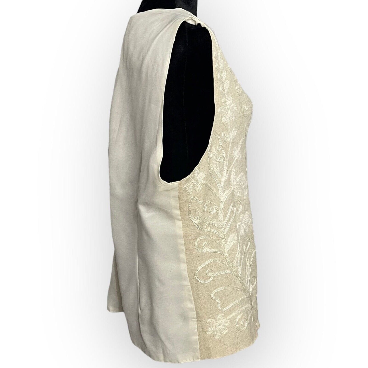 Vintage Carol Horn Workshop Womens Beige Vest Size Large Embroidered Linen Blend