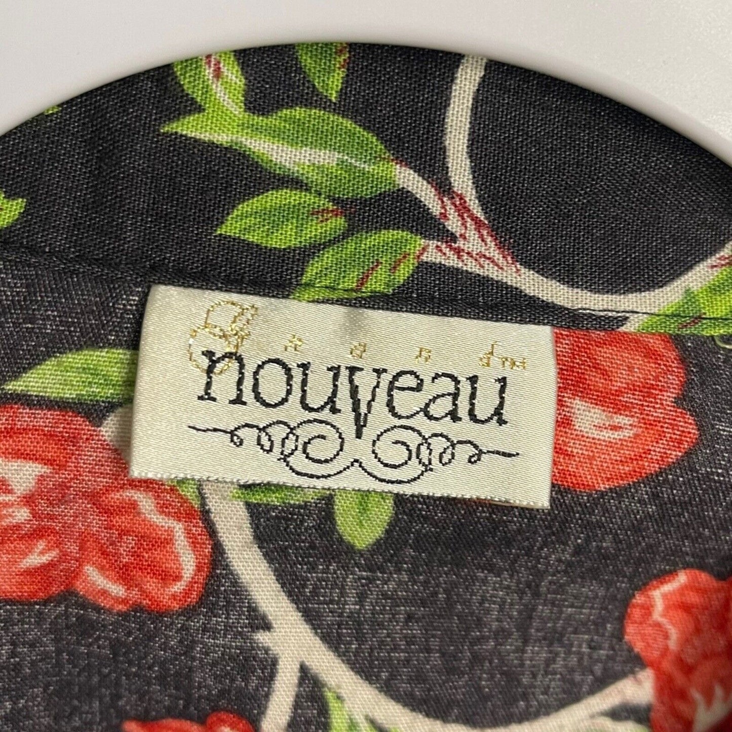Grand Nouveau Womens Black Red Blazer Jacket Size Large Floral Pockets Button