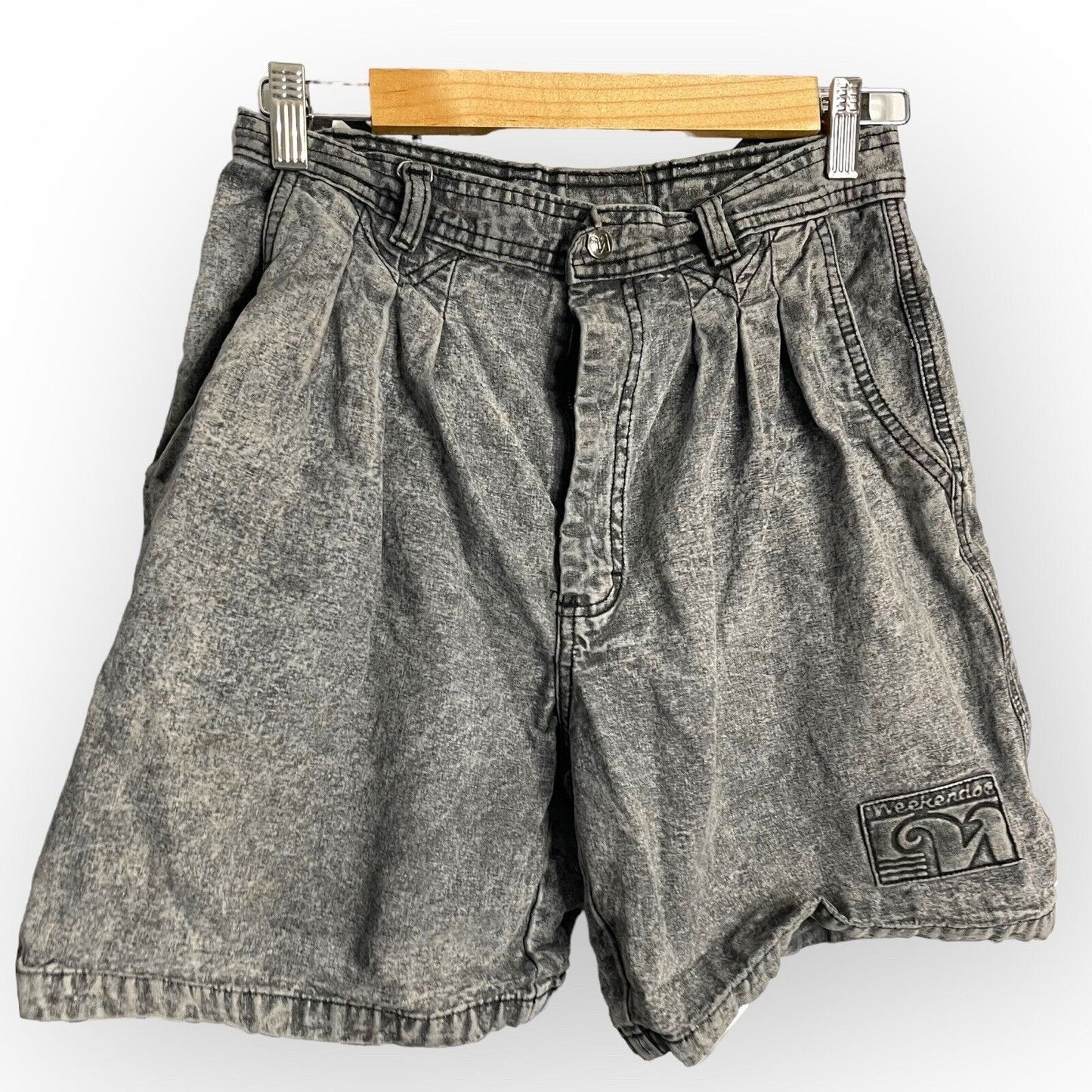 Vintage Weekends Men's Gray Jean Shorts Size 29 Acid Wash High Waisted Pockets
