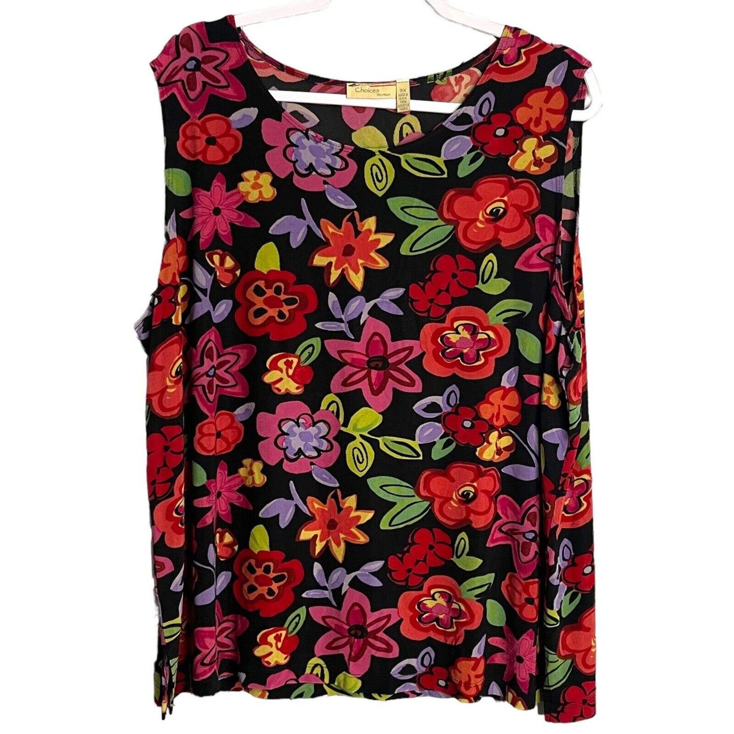 Choices Women's Multicolored Blouse Plus Size 3X Floral Print Stretch Sleeveless