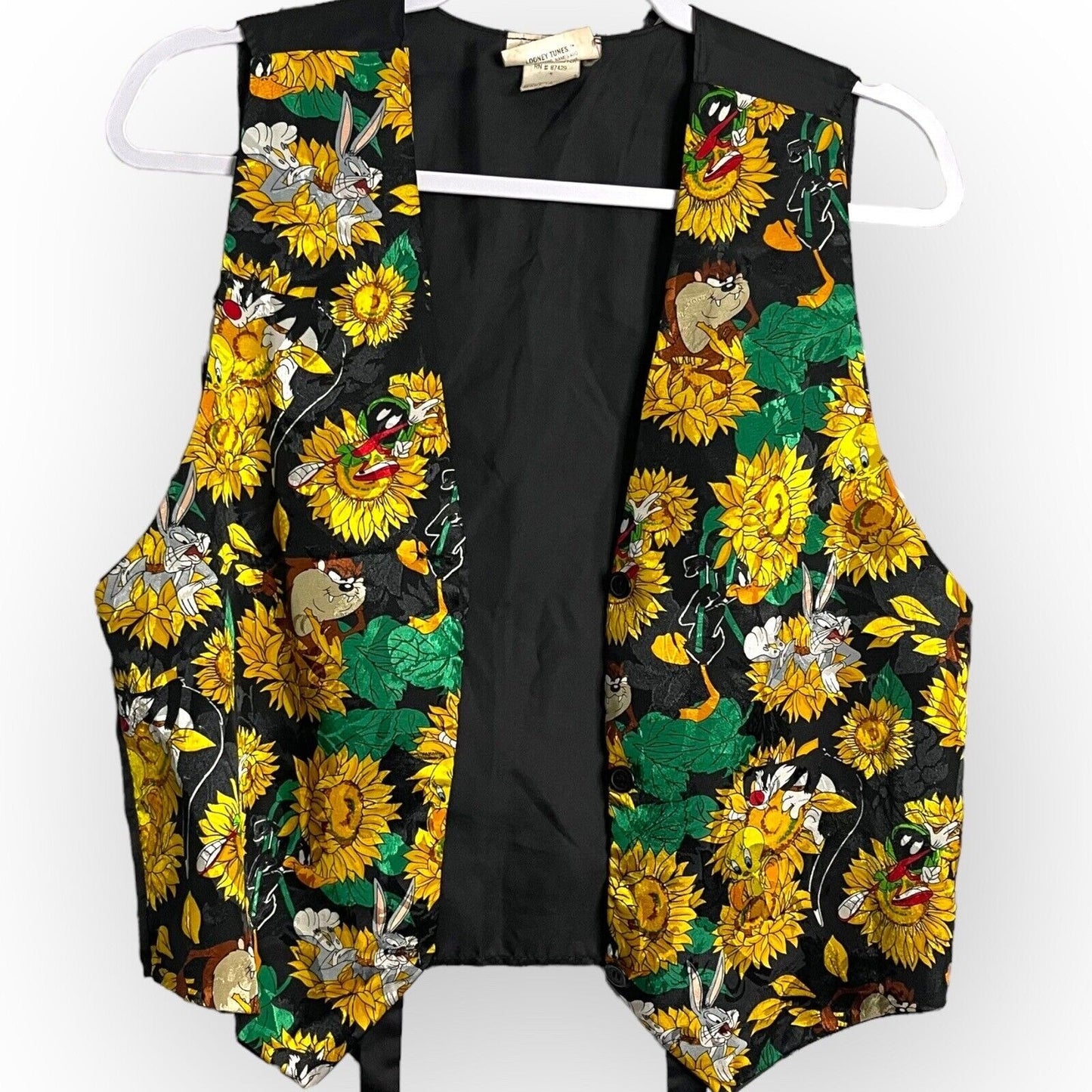 Vintage Looney Tunes Womens Multicolored Vest Warner Brothers Sunflower Satin OS