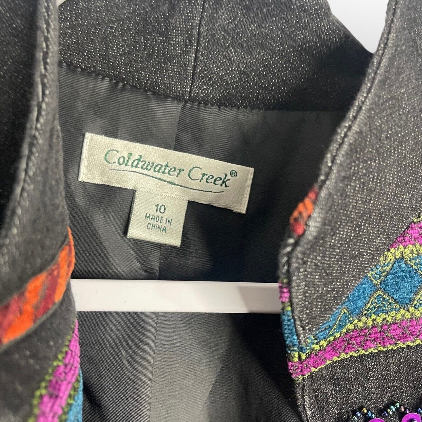 Coldwater Creek Womens Multicolored Jean Jacket Size 10 Artsy Southwestern Lined