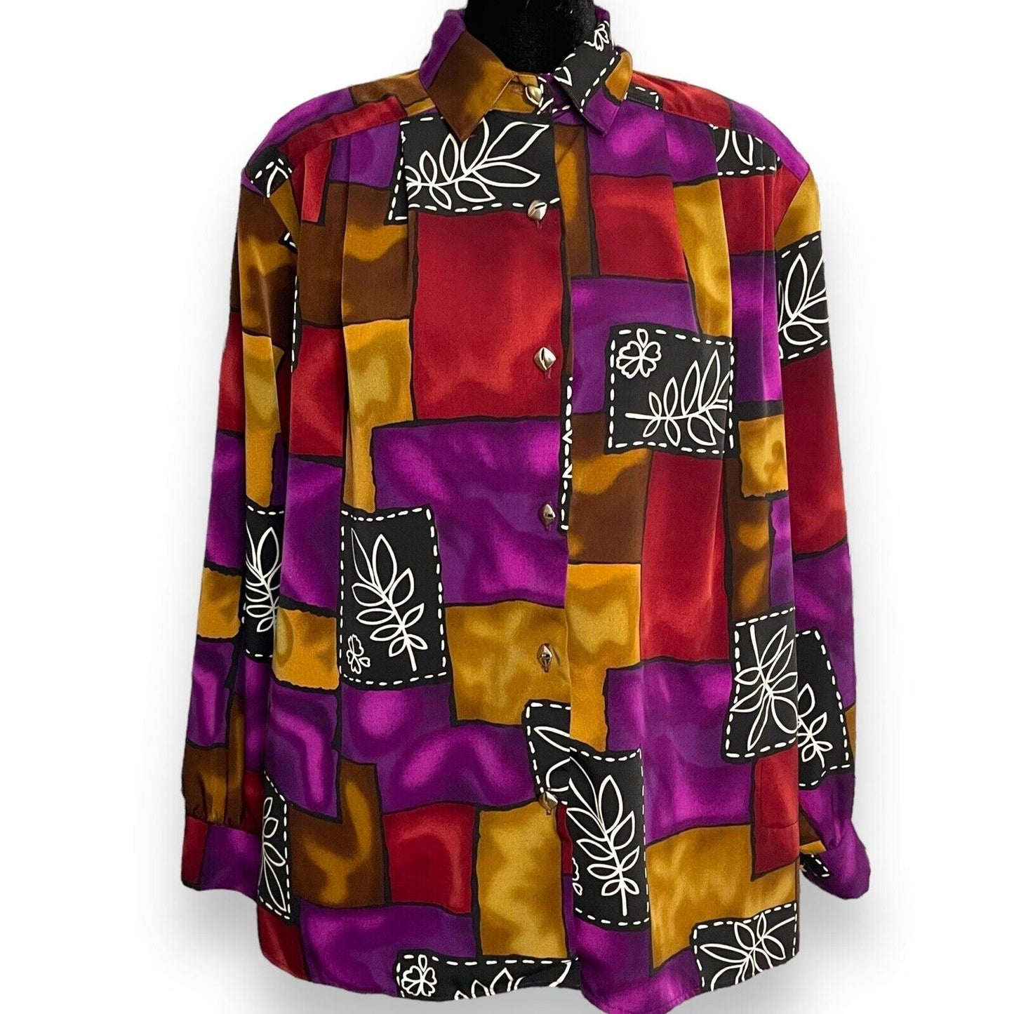 Maggie Sweet Button Up Shirt Women's Small Multicolor Patchwork Colorblock VTG