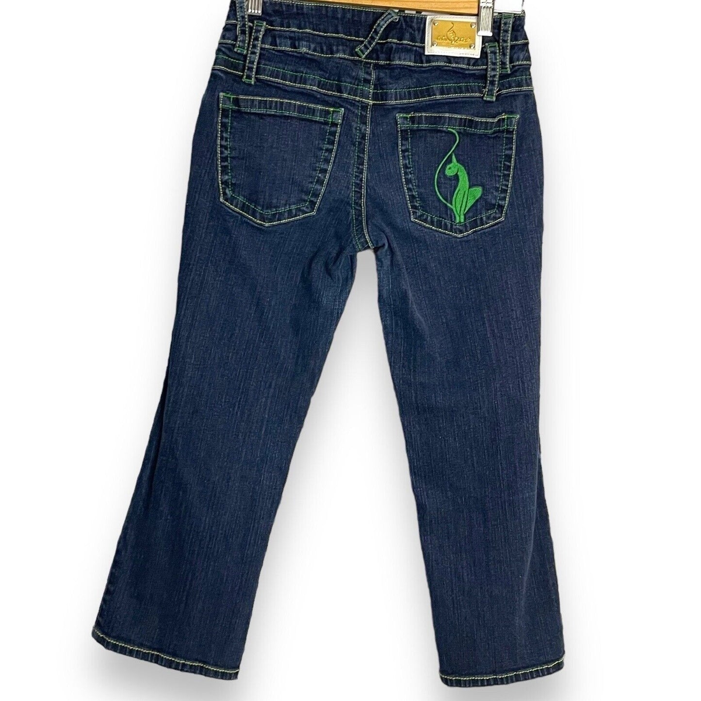 Baby Phat Capri Denim Jeans Women's 5 Blue Embroidered Green Stitching Charm Y2K