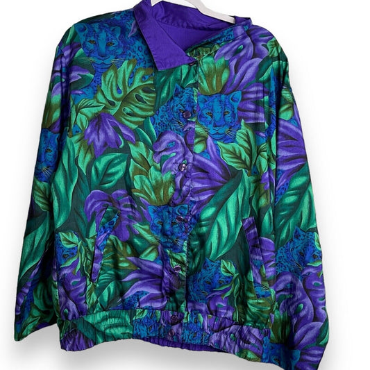 Joan Walters Reversible Windbreaker Jacket Womens 14 Multicolor Tropical Vintage