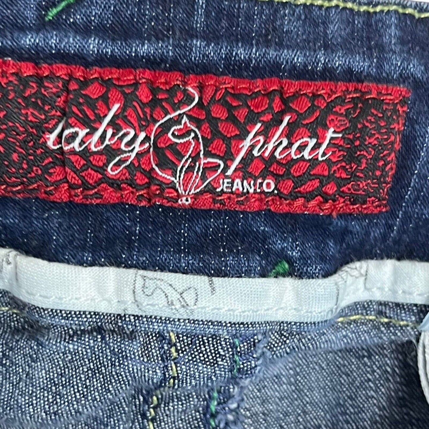 Baby Phat Capri Denim Jeans Women's 5 Blue Embroidered Green Stitching Charm Y2K