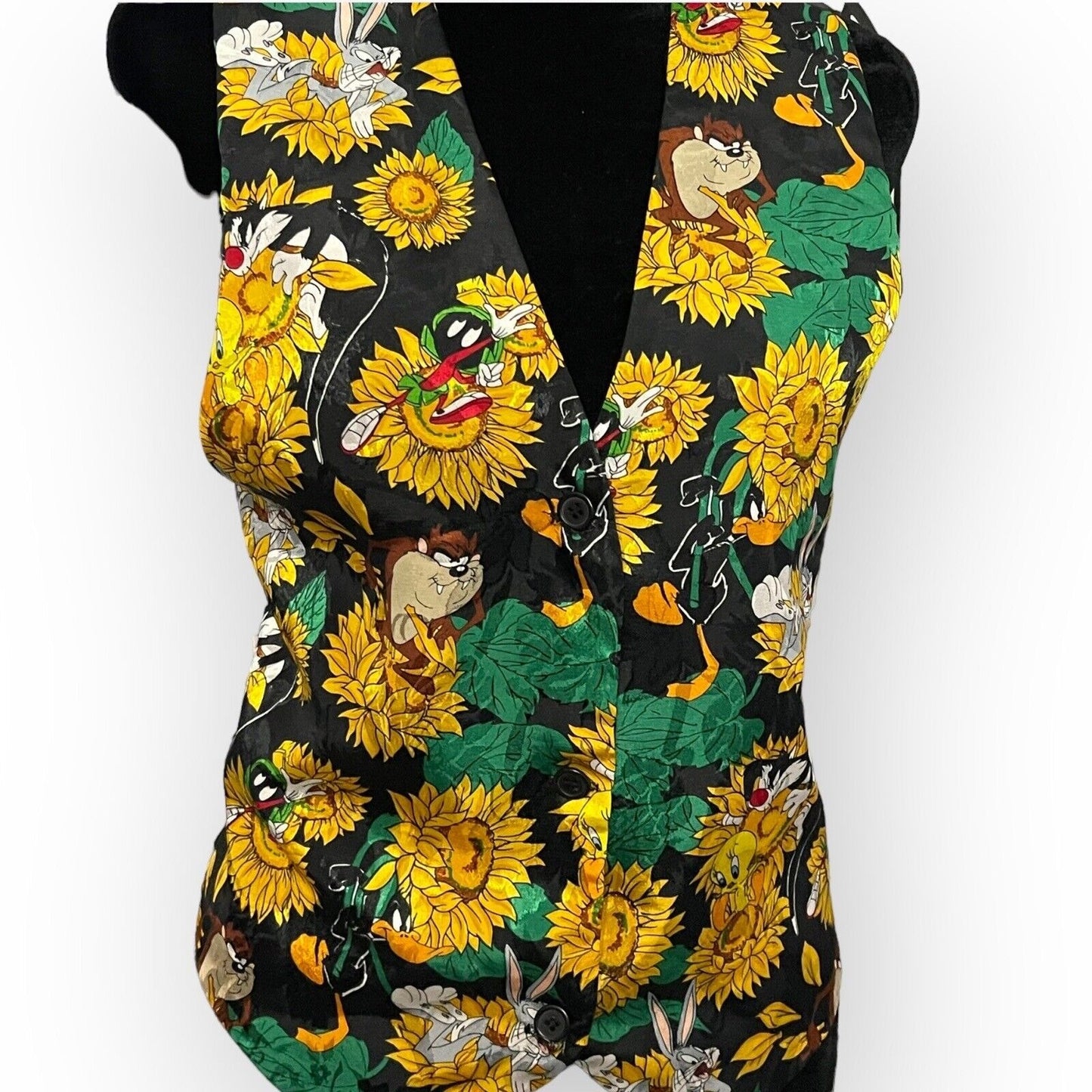 Vintage Looney Tunes Womens Multicolored Vest Warner Brothers Sunflower Satin OS