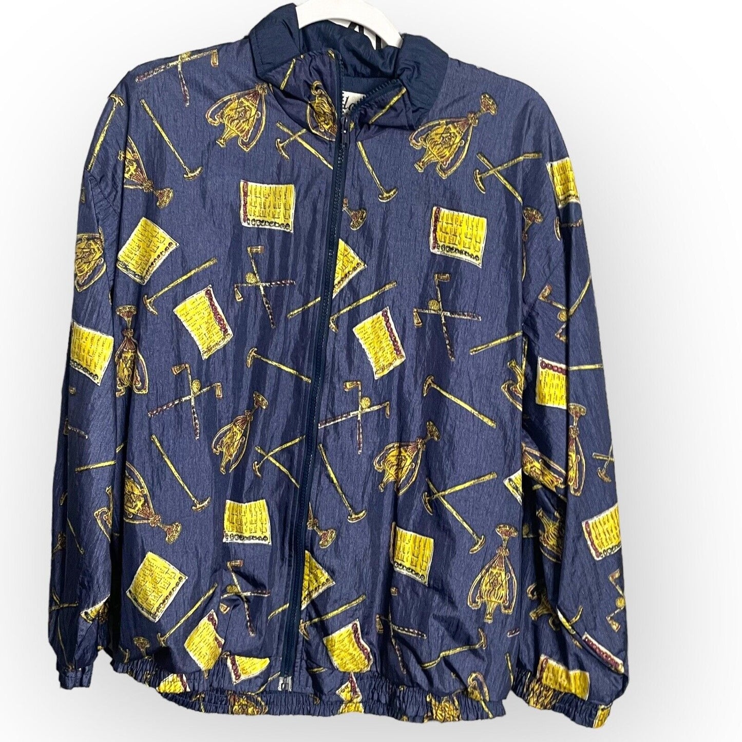 Vintage Slade Men's Blue Windbreaker Jacket Size Medium Golf Print 1990s Pockets