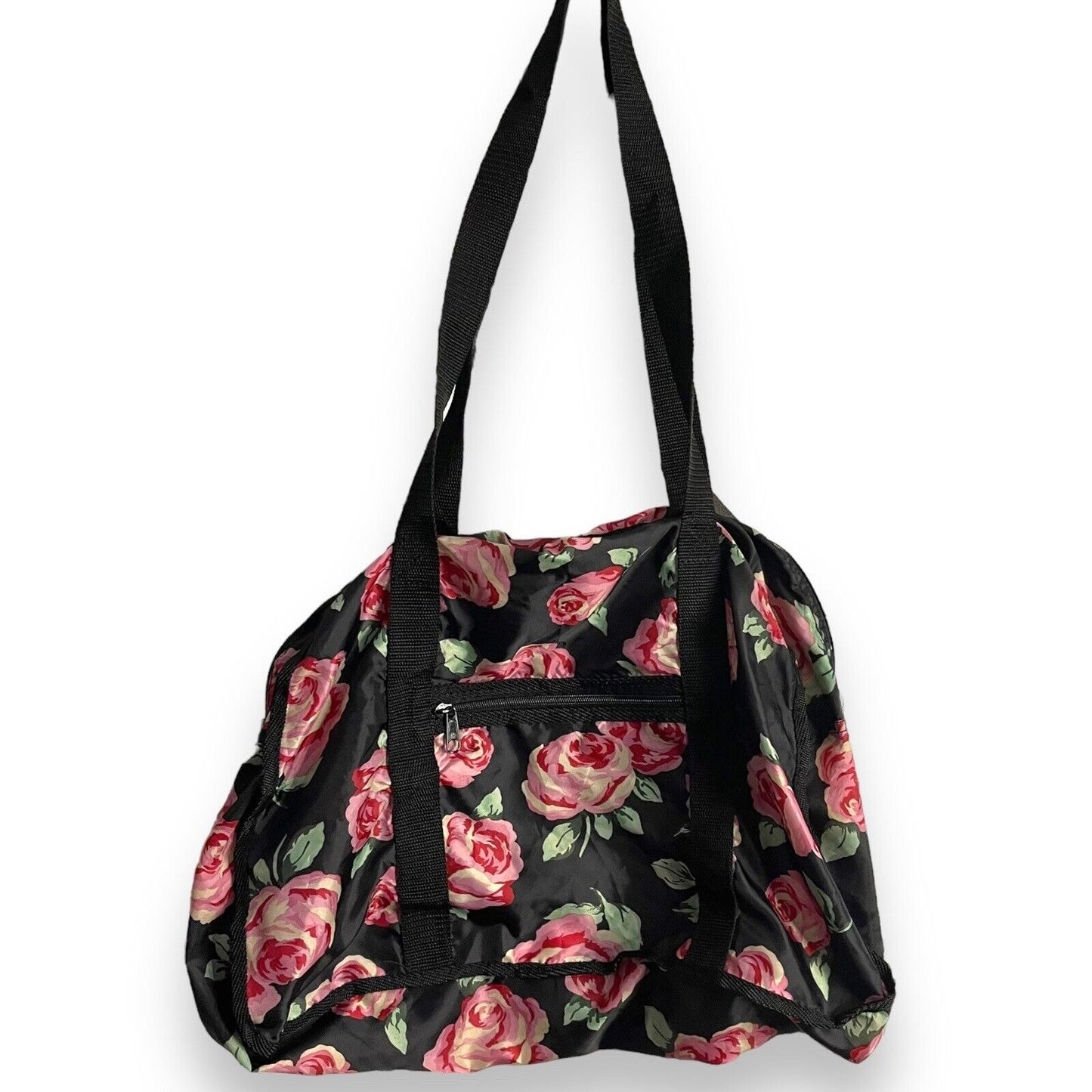 Avon 3 Piece Travel Set Women's Black Floral Duffle Garment Makeup Bag 90's VTG