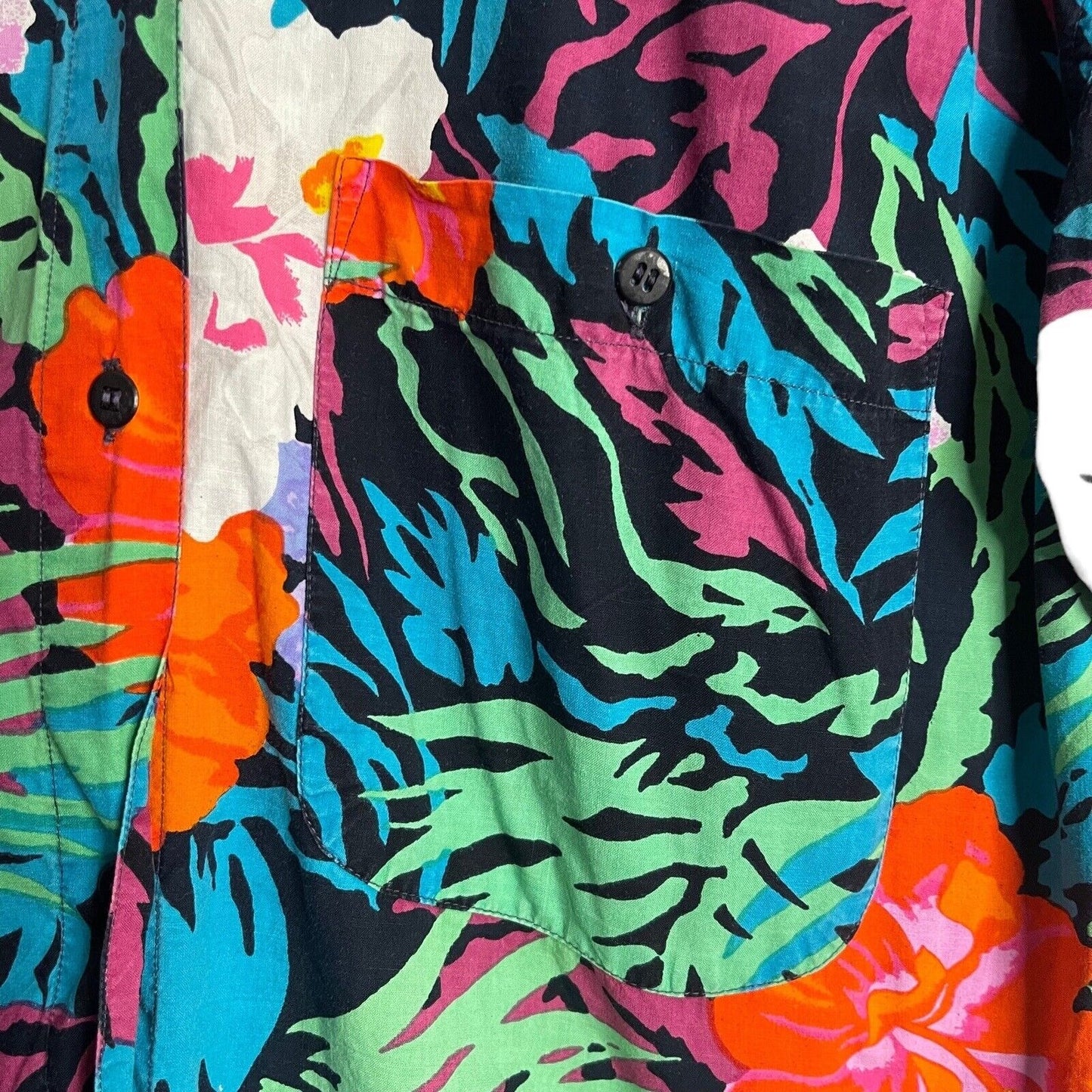 La Femme Button Up Shirt Women's Medium Multicolor Tropical Boyfriend VTG Top