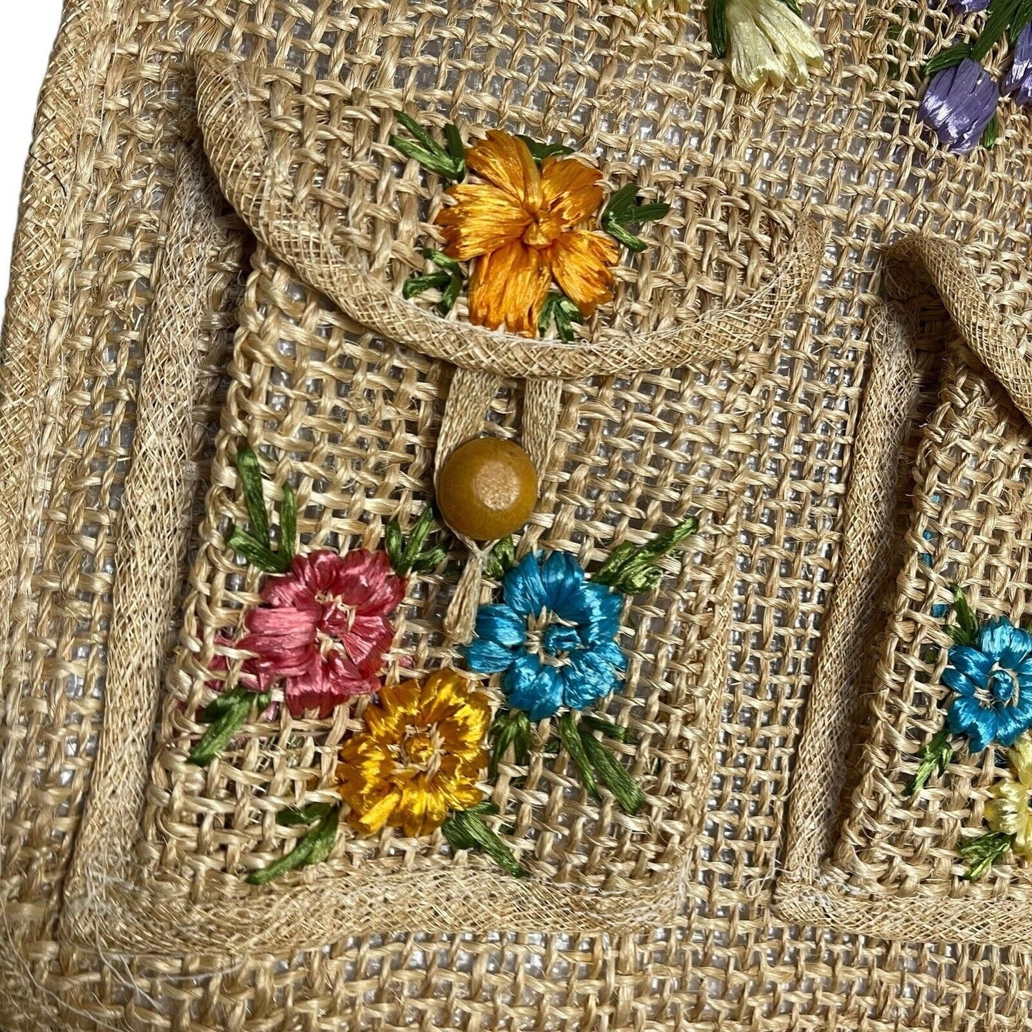 Handmade In The Philippines Straw Tote Bag Women's Brown Floral Cottagecore Boho