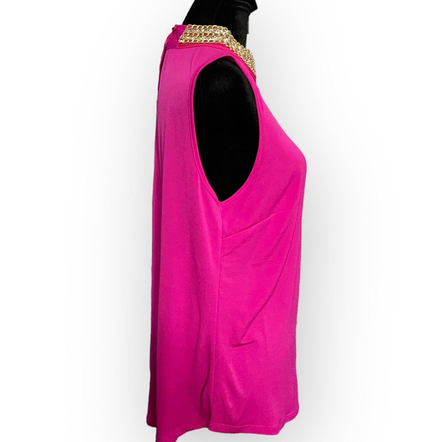 Moa Moa Women's Pink Sleeveless Blouse Size Medium Chain Rhinestone Neck Stretch