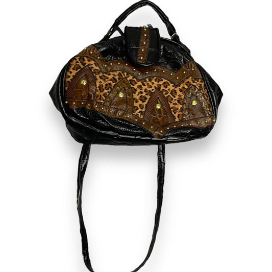 Diva Crossbody Satchel Handbag Women's Brown Animal Print Pocket Retro Beaded