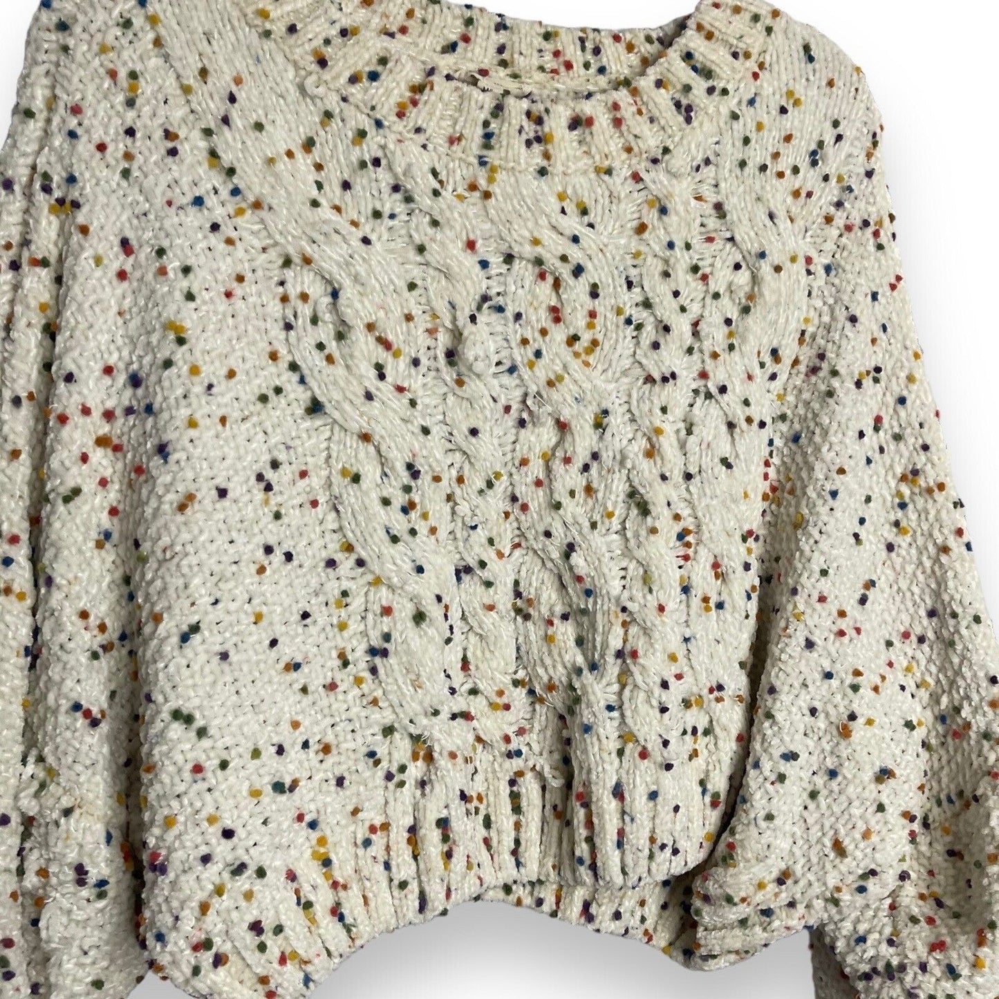 EE:Some Cable Knit Confetti Chenille Sweater Women's M L Multicolor Cropped Boho