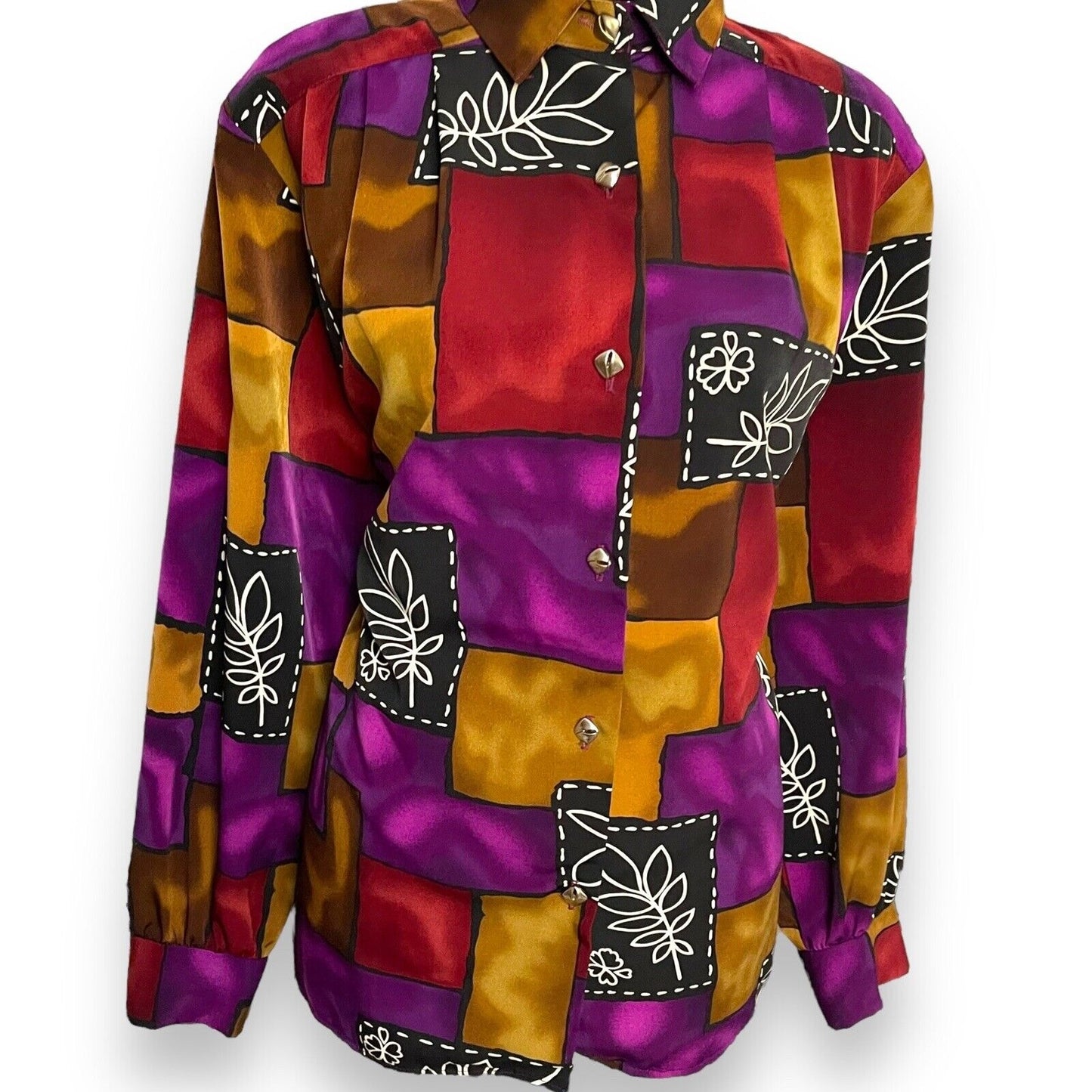 Maggie Sweet Button Up Shirt Women's Small Multicolor Patchwork Colorblock VTG