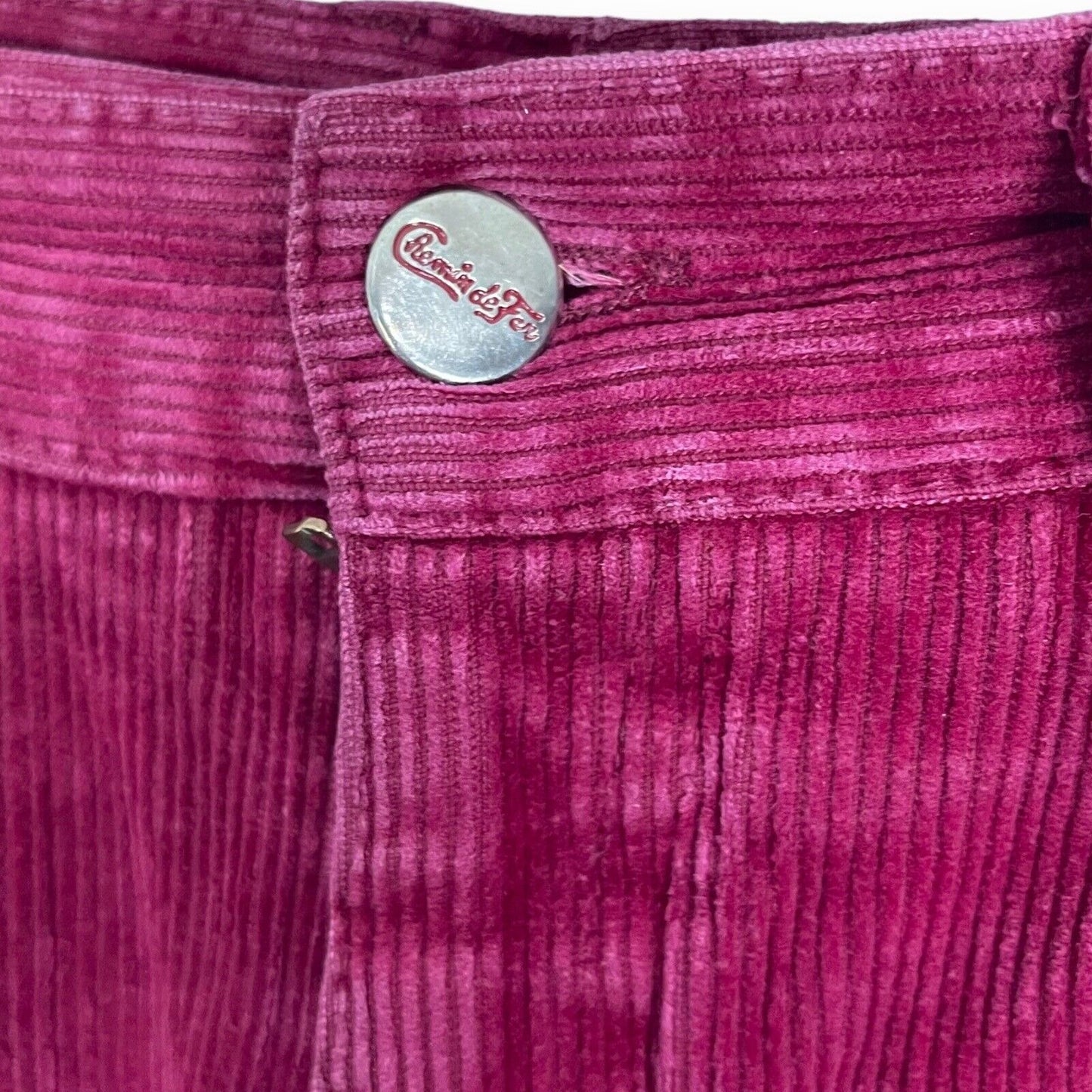 Vintage Chemin De Fer Women's Burgundy Corduroy Jeans 24X28 1970's Pockets Retro