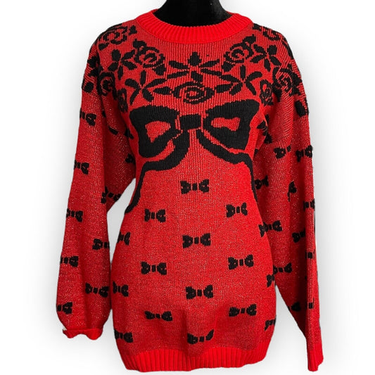 Retro By Renaissance Women's Crochet Knit Vintage Sweater Red Black Size XL Top