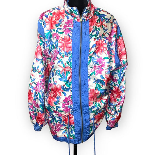 Lavon Women's Multicolored Floral Print Windbreaker Jacket Size Medium Zipper