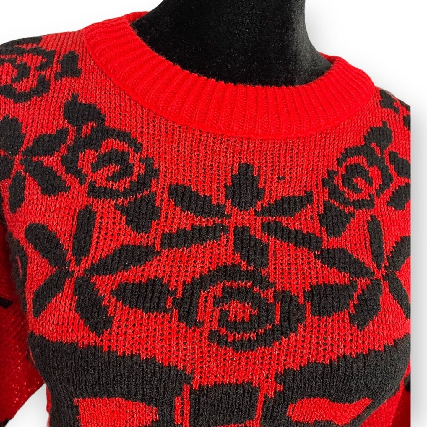 Retro By Renaissance Women's Crochet Knit Vintage Sweater Red Black Size XL Top