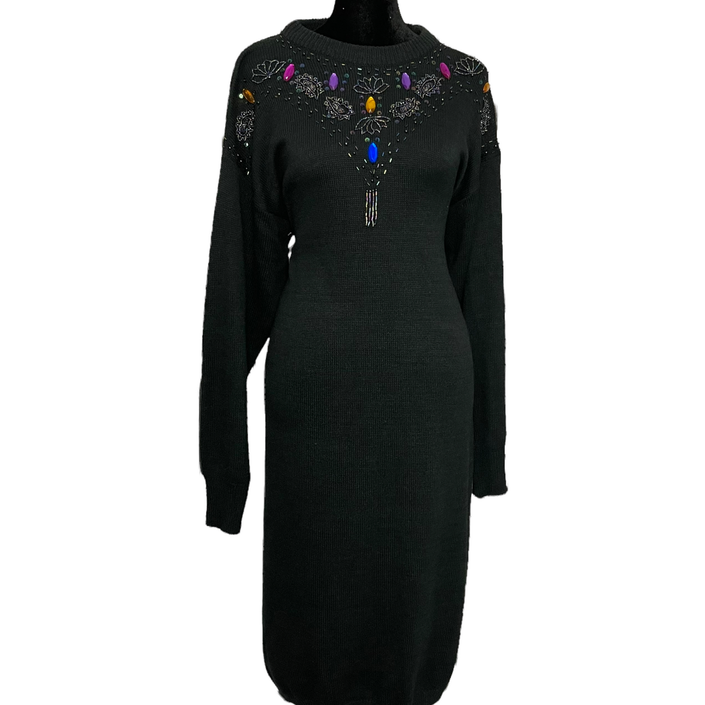 PHR Basics By Southern Classics Black Sweater Dress Size Medium Embellished Bead