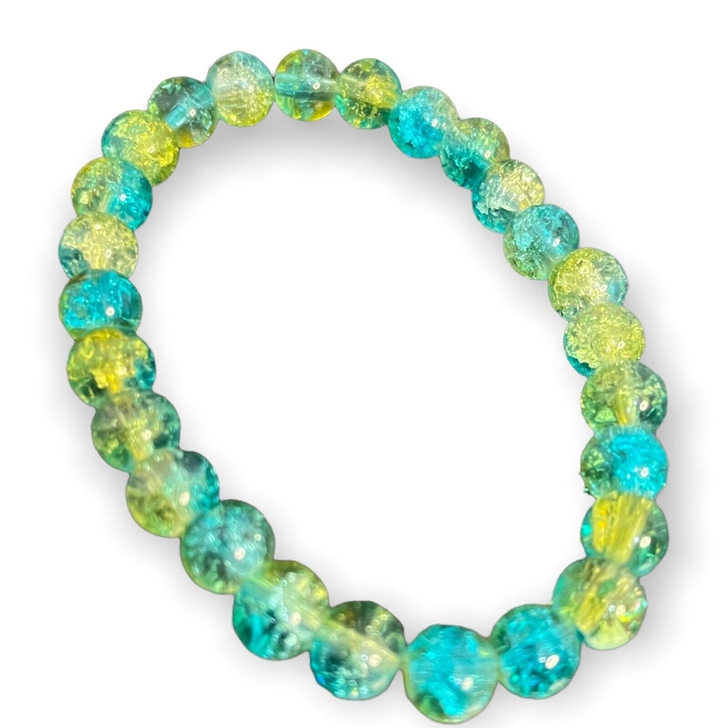 Handmade Shades Of Blue And Green Bracelet Unisex One Size Stretchy Crack Glass