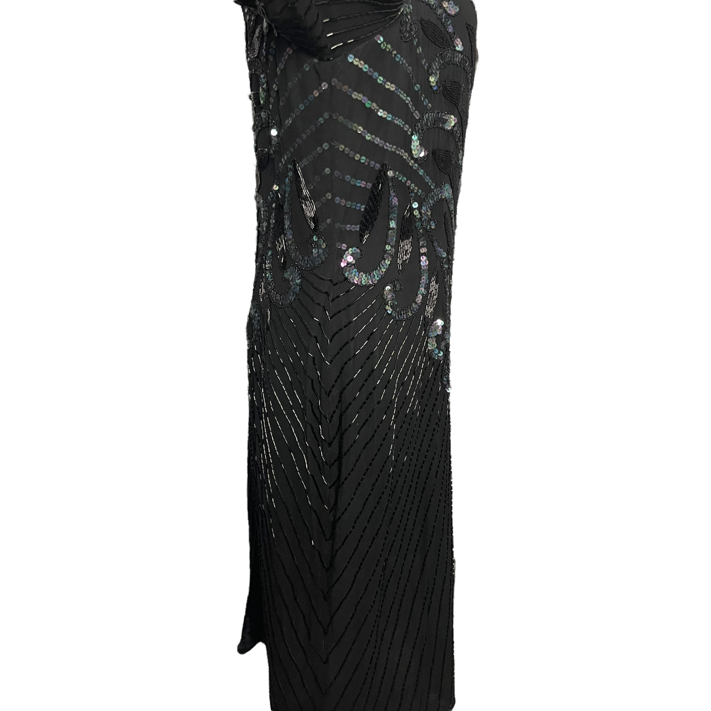 Vintage AJ Bari Women's Black Long Sleeve Dress Medium Silk Elegant Great Gatsby