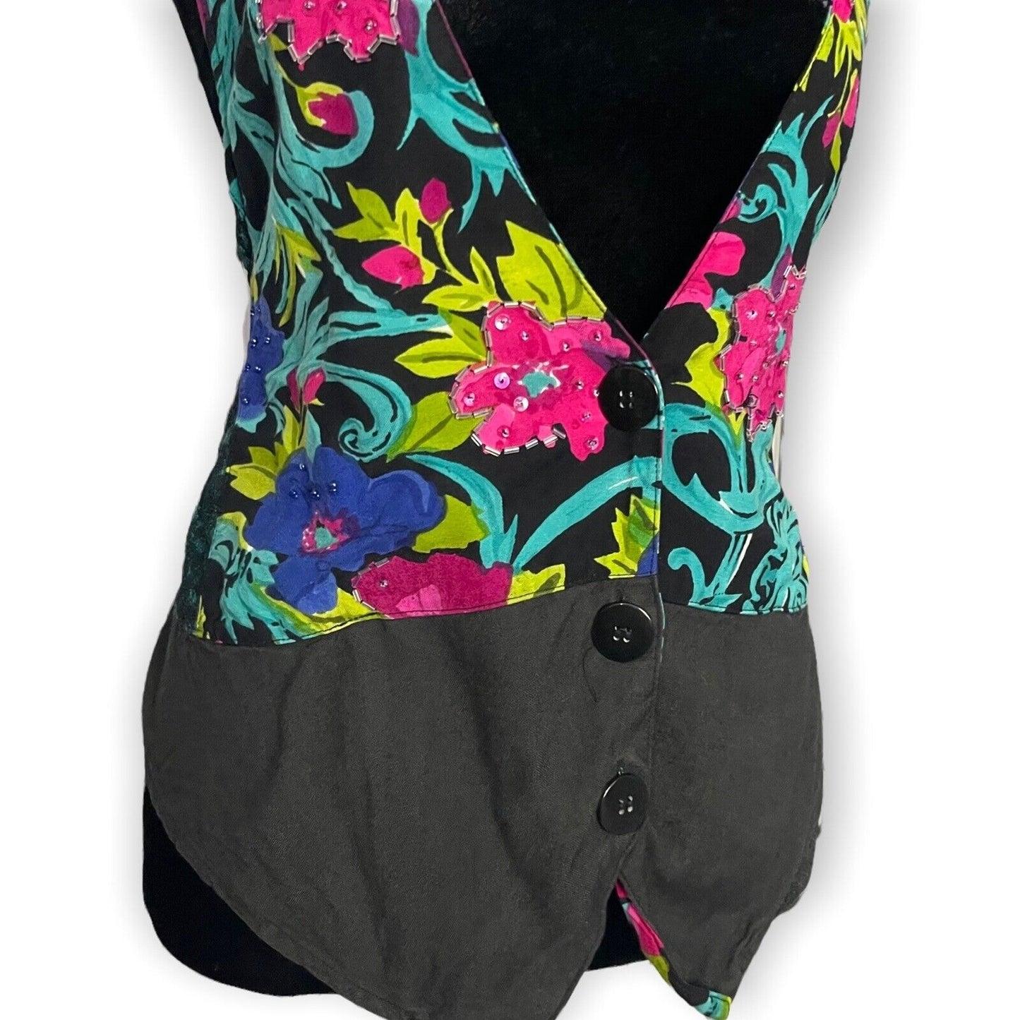 Atlast Studio Floral Print Multicolored Vintage Vest Size Medium