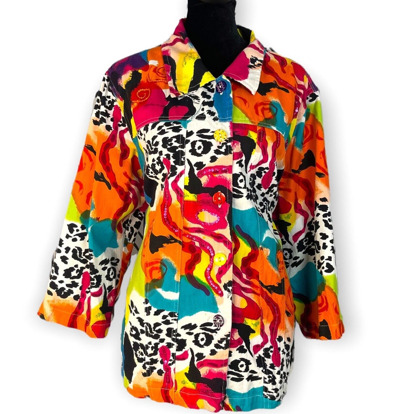 Choices Womens Splash of Colors Sequins Multicolored Jacket Size XL Animal Print